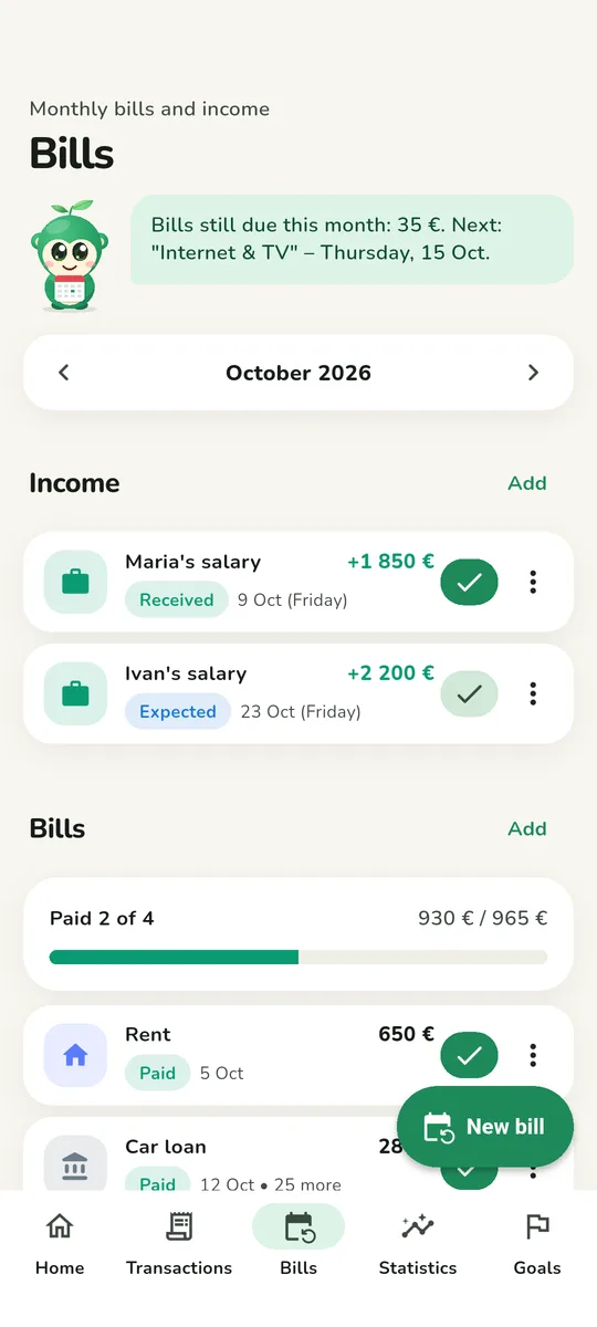 Bills without surprises